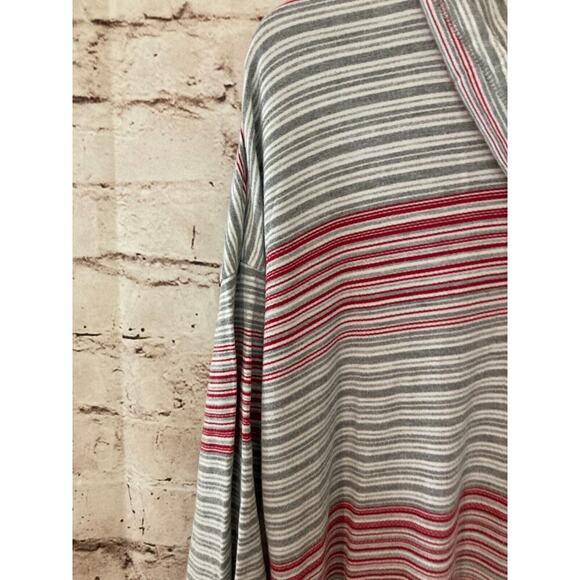 Christopher Banks Sunday Top Womens 1X Gray Red Striped Cowl Neck Stretch Plus - Picture 4 of 13